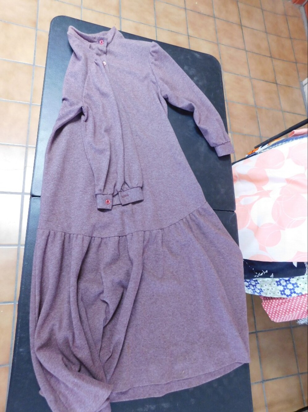 VINTAGE - Mauve Long-Sleeve Tiered Fit Dress